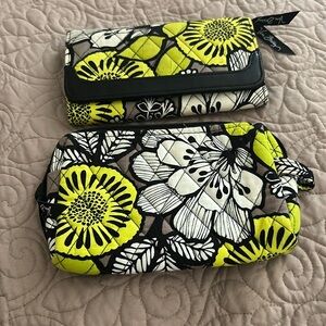 Vera Bradley trifold clutch wallet and matching make up bag